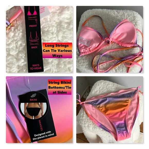 No Boundaries Strappy Wrap Triangle String Bikini Ombre Sunset NWT - Picture 10 of 16